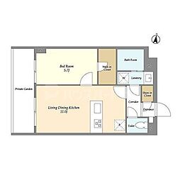 メゾンドオンディーヌ 2階1LDKの間取り