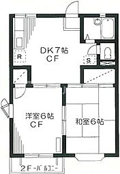 ファミール長崎 2階2DKの間取り