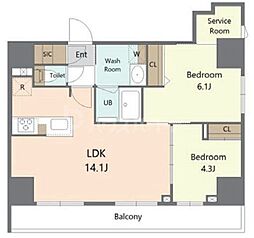 Alivis東京尾久 11階2LDKの間取り