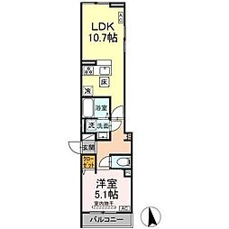 セレスティア豊島N 201 2階1LDKの間取り