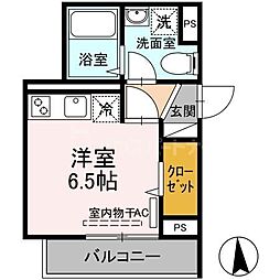 アンジュール坂下 1階ワンルームの間取り
