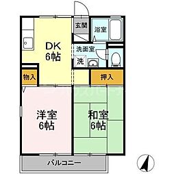 クローバーハイツ 2階2DKの間取り