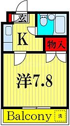 第10オカダビル 4階1Kの間取り