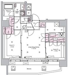 都営三田線 新板橋駅 徒歩2分の賃貸マンション 9階2LDKの間取り