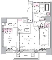 都営三田線 新板橋駅 徒歩2分の賃貸マンション 10階2LDKの間取り