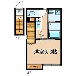 プラージュ王子神谷 2階1Kの間取り