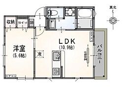 サンライズ大山II 2階1LDKの間取り