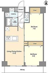 グランカーサ尾久 2階2LDKの間取り
