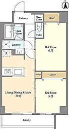 グランカーサ尾久 4階2LDKの間取り
