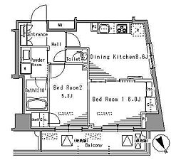 パークアクシス新板橋ウエスト 12階2DKの間取り