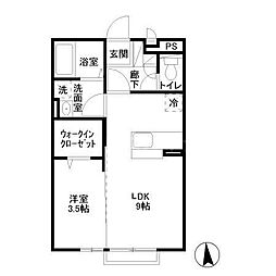 レグルス 1階1LDKの間取り