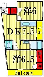 扇ビル 4階2DKの間取り