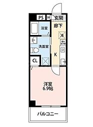 中台けやき苑 3階1Kの間取り