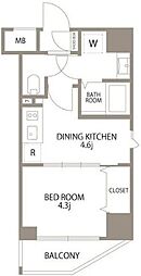 エスティメゾン赤羽II 6階1DKの間取り