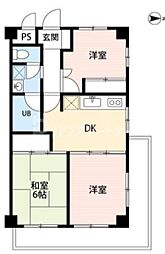 リス・ブラン・ド舟渡 2階3DKの間取り