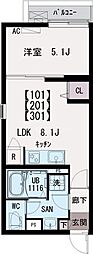 イクシオ高野台 101 1階1LDKの間取り