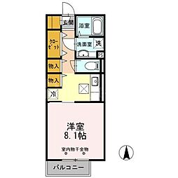 エクセルハイム2 1Kの間取図画像