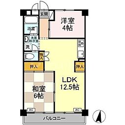 長瀬第1マンション 2LDKの間取図画像