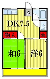 シティハイムバイオレット 2DKの間取図画像