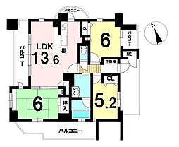 ローレルコート志賀本通 3LDKの間取図画像