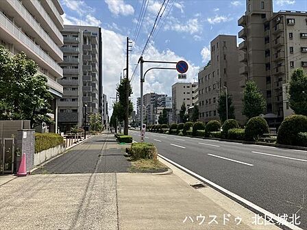 南側前面道路です。整備された歩道があります。歩行者の方も安全に通行できる道路になっています。