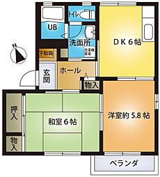 ソレアード・花ノ木B 2DKの間取図画像