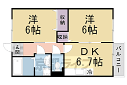 サンハイツ加茂B 2DKの間取図画像