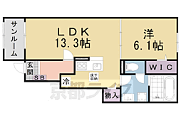 京都市山科区西野岸ノ下町アパート 1LDKの間取図画像