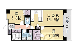 リーガル京都烏丸五条通り 2LDKの間取図画像
