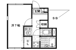 レオネクスト宇治壱番 1Kの間取図画像