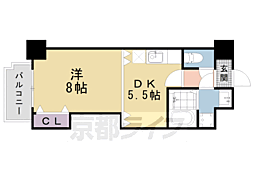 ルサフィール西大路 1DKの間取図画像