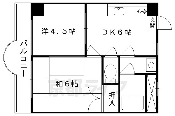 りきゅうハイツ 401｜京都府京都市右京区西京極橋詰町(賃貸マンション2DK・4階・32.00㎡)の写真 その2