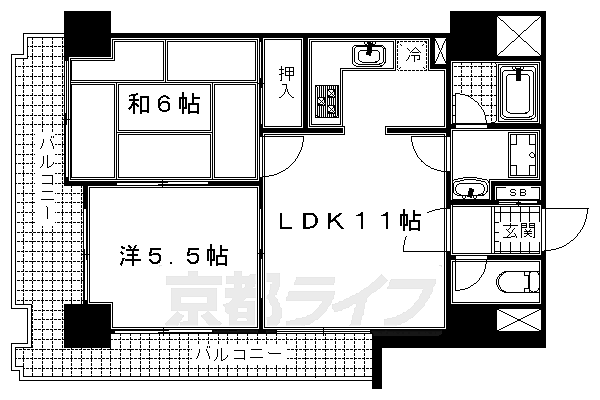 京都府京都市下京区溜池町(賃貸マンション2LDK・4階・48.24㎡)の写真 その2