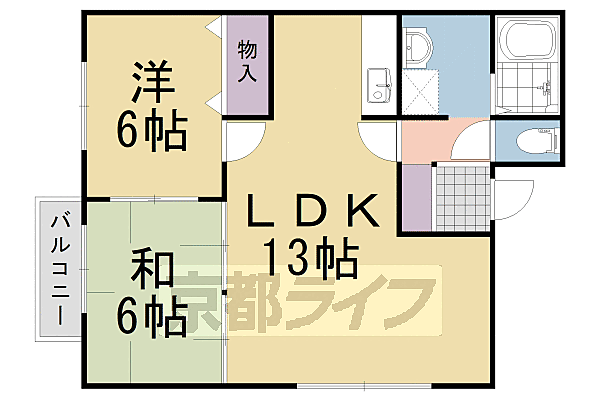 北ウィング・南ウィング N108｜京都府京都市伏見区久我森の宮町(賃貸アパート2LDK・1階・54.10㎡)の写真 その2