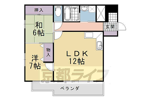 第二長法寺マンション 101｜京都府長岡京市長法寺(賃貸マンション2LDK・1階・60.33㎡)の写真 その2