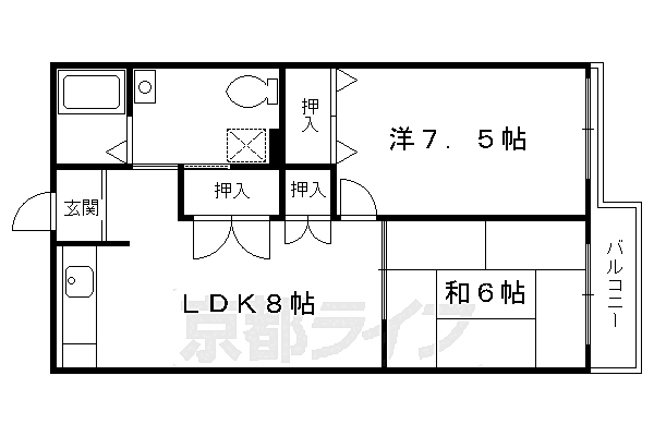 東向日パークハイツ 102｜京都府向日市寺戸町(賃貸アパート2LDK・1階・44.55㎡)の写真 その2