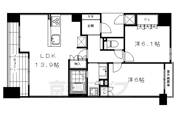 京都府京都市中京区裏寺町(賃貸マンション2LDK・7階・60.49㎡)の写真 その2