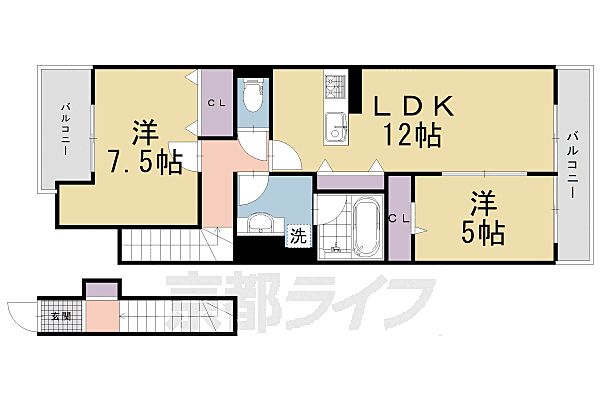 グランシャリオ京都南 204｜京都府京都市南区久世築山町(賃貸アパート2LDK・2階・66.87㎡)の写真 その2