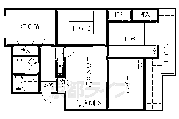 サンマンション西七条 105｜京都府京都市下京区西七条西石ケ坪町(賃貸マンション4LDK・1階・69.76㎡)の写真 その2