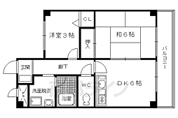 JR山陰本線 太秦駅 徒歩15分の賃貸マンション 2階2DKの間取り