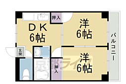 JR山陰本線 嵯峨嵐山駅 徒歩12分の賃貸マンション 2階2DKの間取り