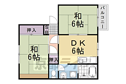 阪急嵐山線 上桂駅 徒歩10分の賃貸アパート 2階2DKの間取り