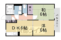 阪急嵐山線 上桂駅 徒歩12分の賃貸アパート 1階2DKの間取り