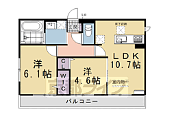 阪急京都本線 桂駅 徒歩14分の賃貸アパート 1階2LDKの間取り