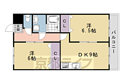 阪急京都本線 洛西口駅 徒歩26分の賃貸マンション 3階2DKの間取り