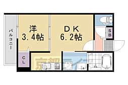 ＫａｙＯｔｏ　ｒｅｓｉｄｅｎｃｅ久世上久世町 2階1DKの間取り