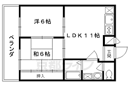 コーポ西ノ庄 3階2LDKの間取り