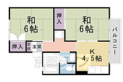 京阪宇治線 六地蔵駅 徒歩13分の賃貸アパート 1階2DKの間取り
