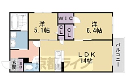 京阪本線 藤森駅 徒歩14分の賃貸アパート 2階2LDKの間取り