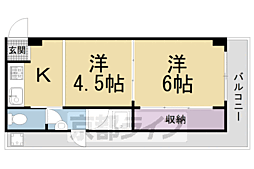 京阪宇治線 六地蔵駅 徒歩12分の賃貸マンション 3階2DKの間取り